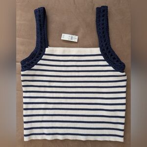 Aerie Navy and White Striped Crop Top